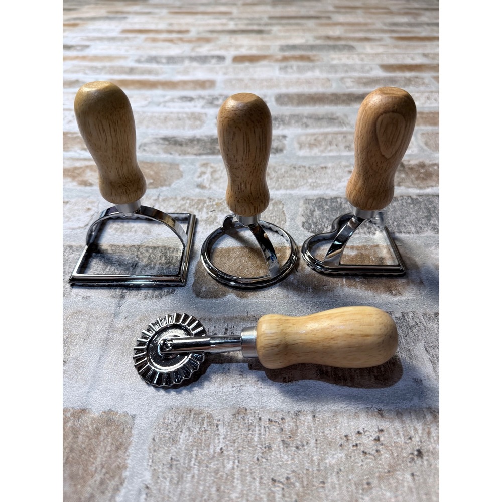 4 Piece Ravioli Maker Set Stainless Steel Pasta Stamps with Wooden Handles